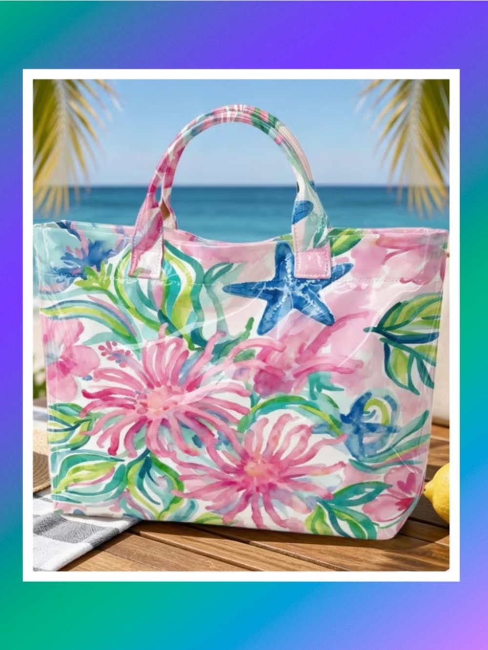 Adorable Vinyl-Covered Tote - Sea Life
